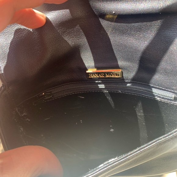 Vintage designer Hanae Mori crossbody black leather bag 7X6X2 inches - Picture 5 of 11